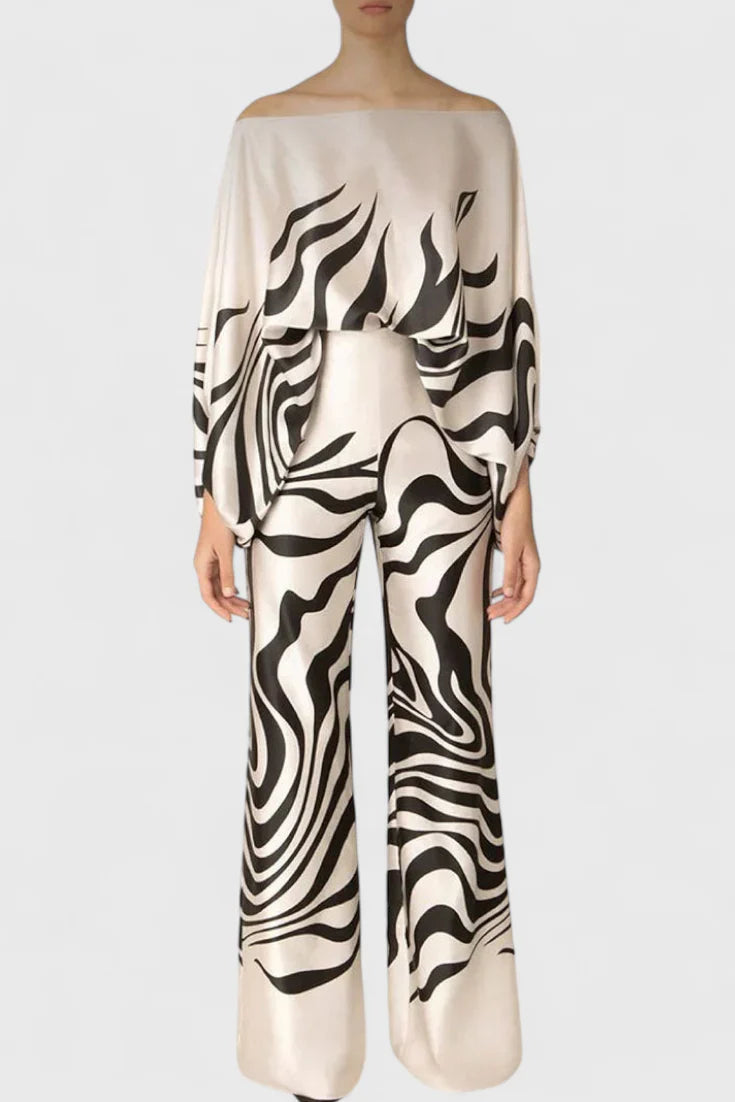 Sybella · Conjunto boho con hombros descubiertos y pantalones amplios