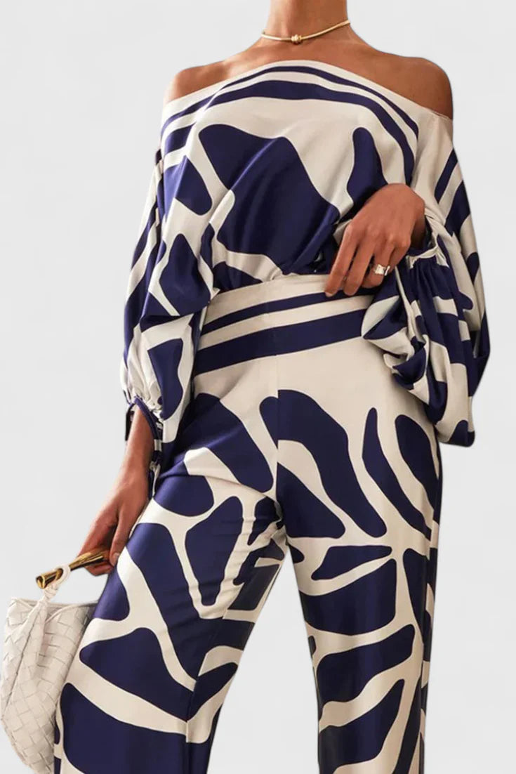 Sybella · Conjunto boho con hombros descubiertos y pantalones amplios