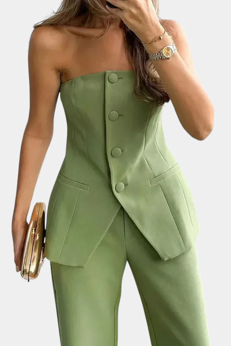 Ekaterina · Conjunto minimalista con top tubo y pantalón amplio