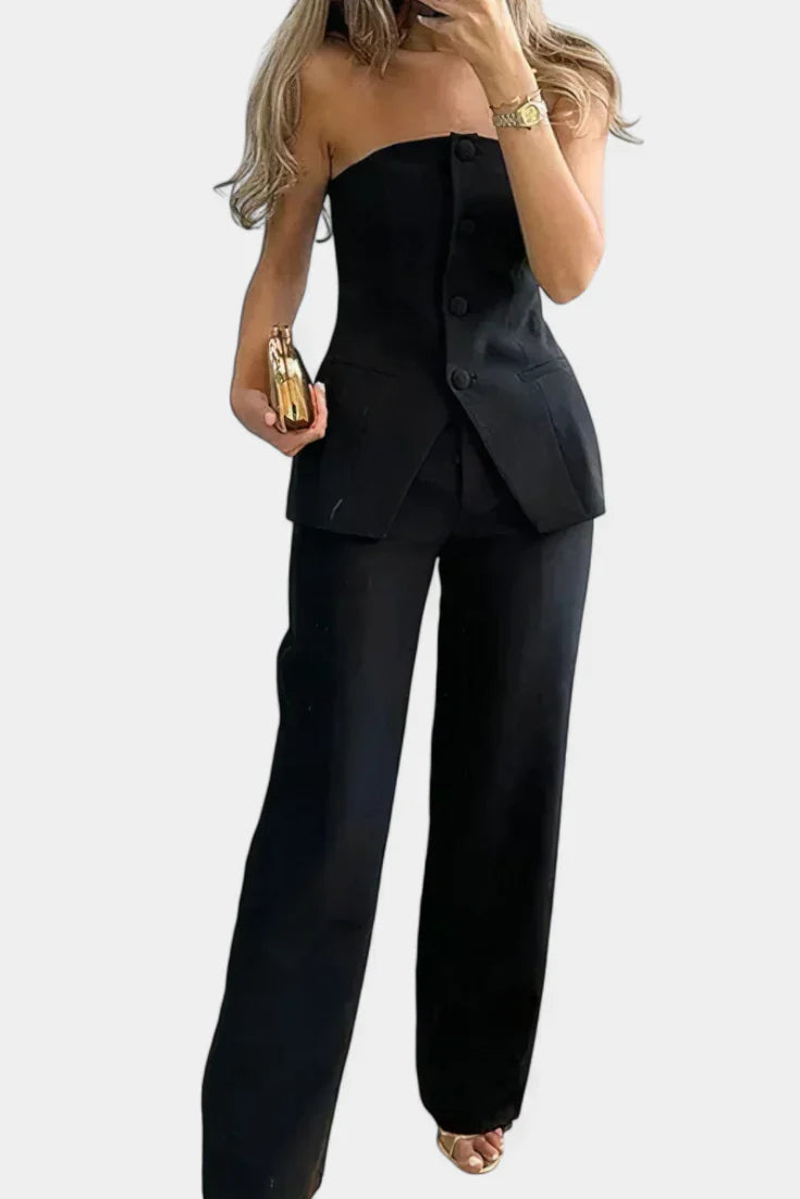 Ekaterina · Conjunto minimalista con top tubo y pantalón amplio