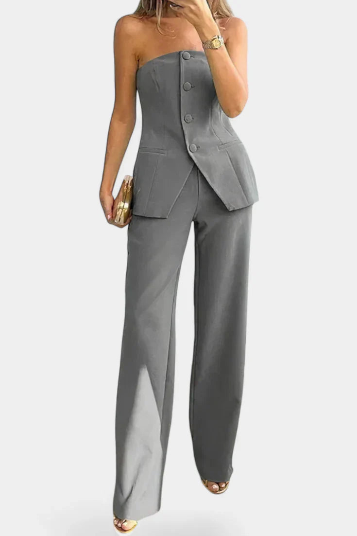 Ekaterina · Conjunto minimalista con top tubo y pantalón amplio