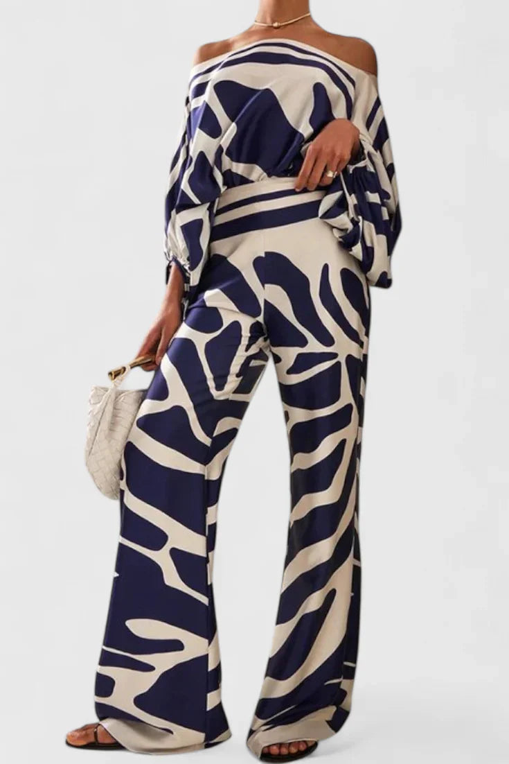 Sybella · Conjunto boho con hombros descubiertos y pantalones amplios