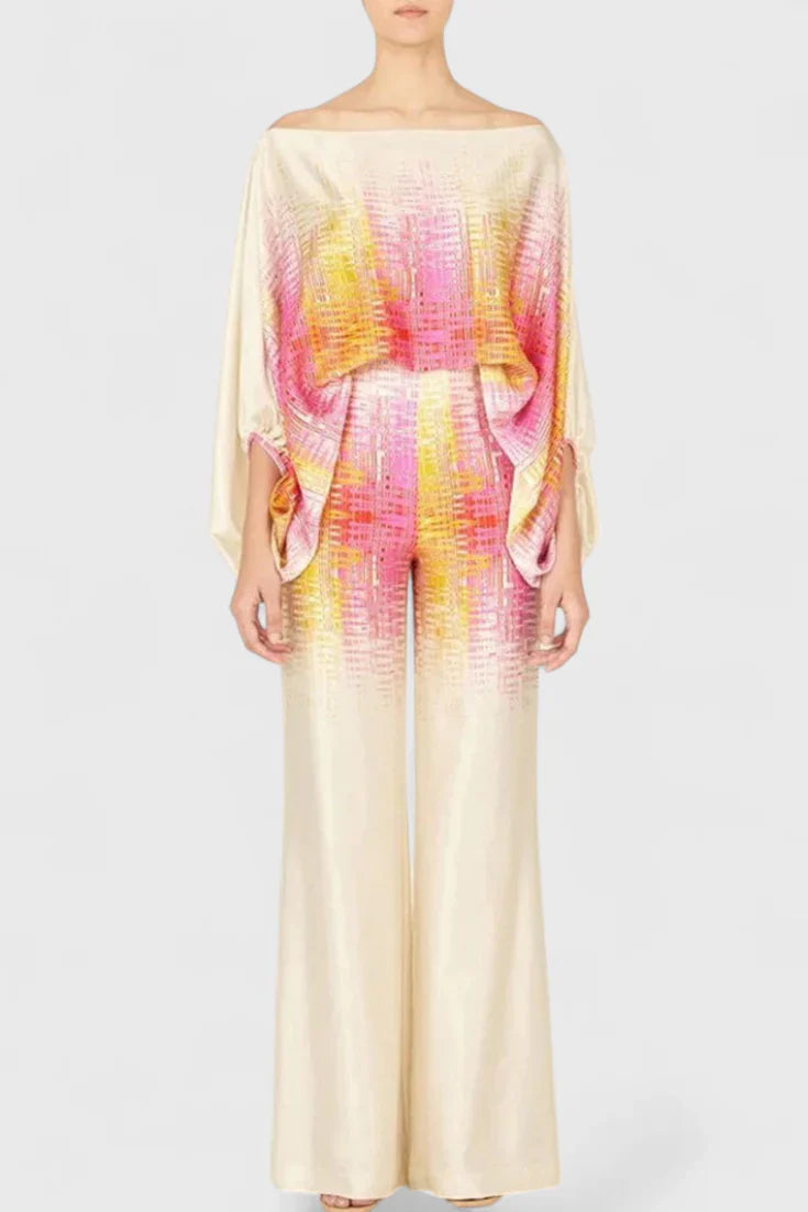 Sybella · Conjunto boho con hombros descubiertos y pantalones amplios