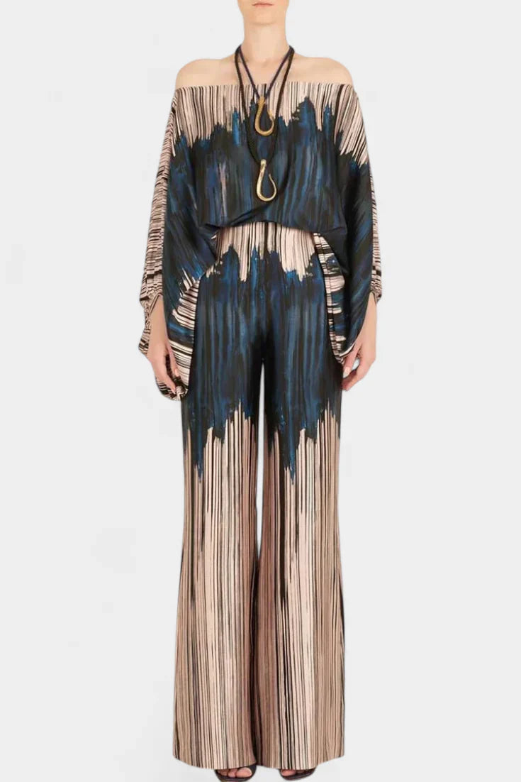 Sybella · Conjunto boho con hombros descubiertos y pantalones amplios