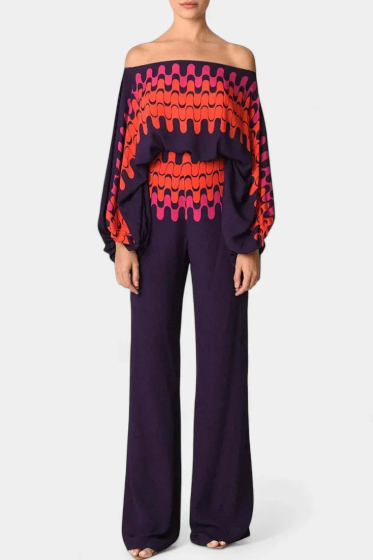 Sybella · Conjunto boho con hombros descubiertos y pantalones amplios