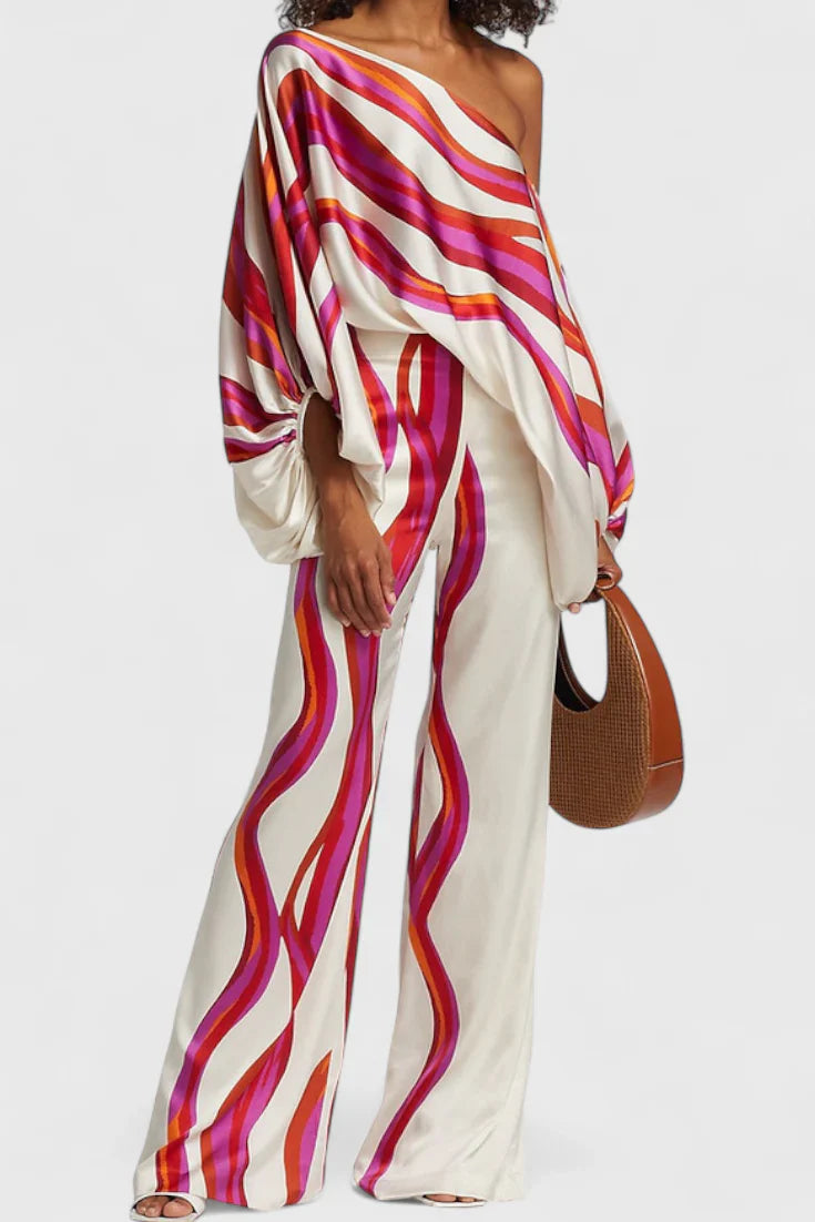 Sybella · Conjunto boho con hombros descubiertos y pantalones amplios