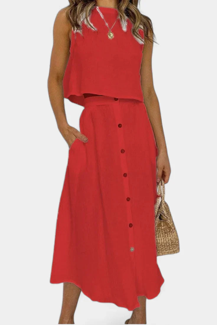 Naha · Conjunto de algodón con chaleco y botones frontales