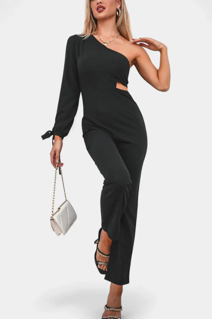 Sahara · Mono asimétrico con cut-out y manga larga anudada