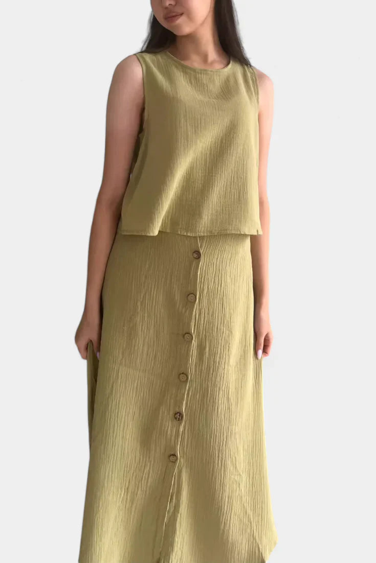 Naha · Conjunto de algodón con chaleco y botones frontales