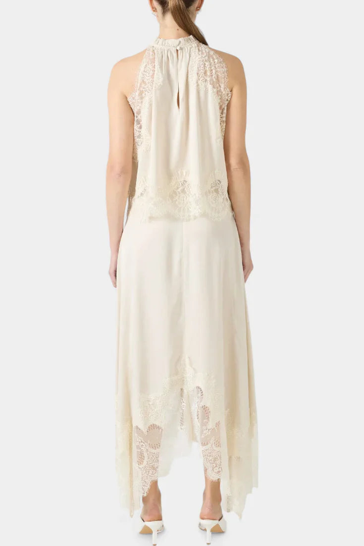 Coralena · Conjunto de encaje elegante con falda asimétrica