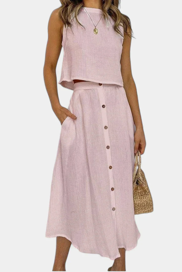 Naha · Conjunto de algodón con chaleco y botones frontales