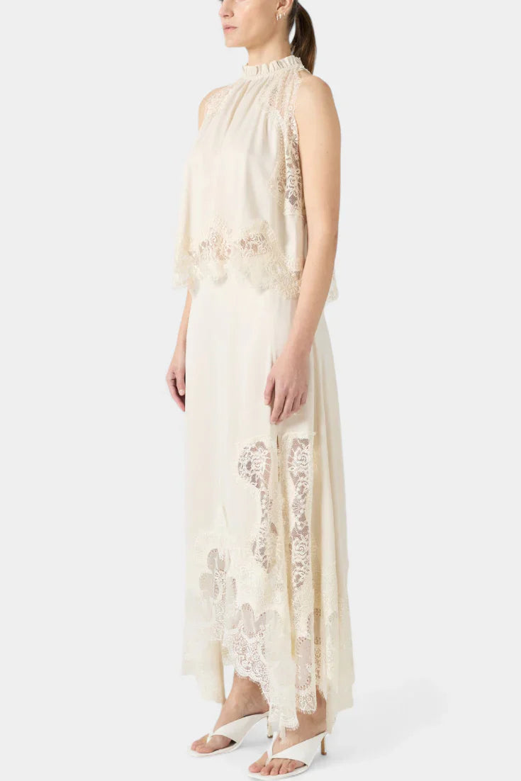 Coralena · Conjunto de encaje elegante con falda asimétrica