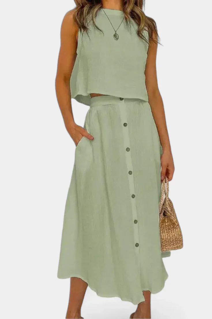 Naha · Conjunto de algodón con chaleco y botones frontales