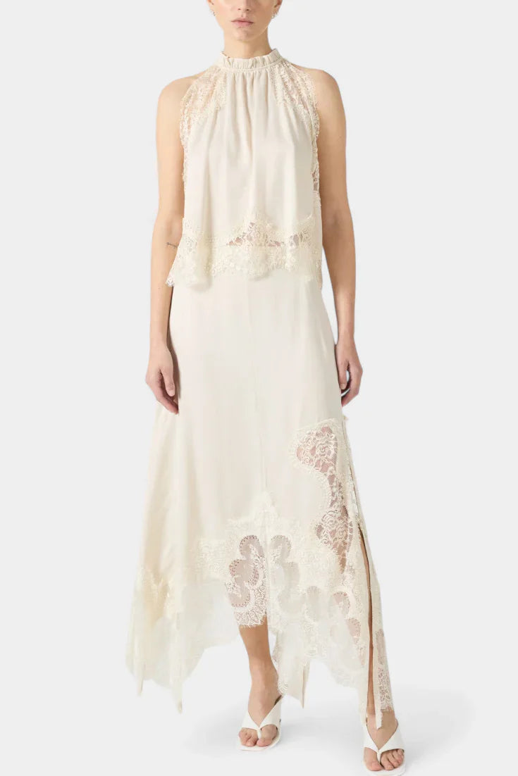 Coralena · Conjunto de encaje elegante con falda asimétrica