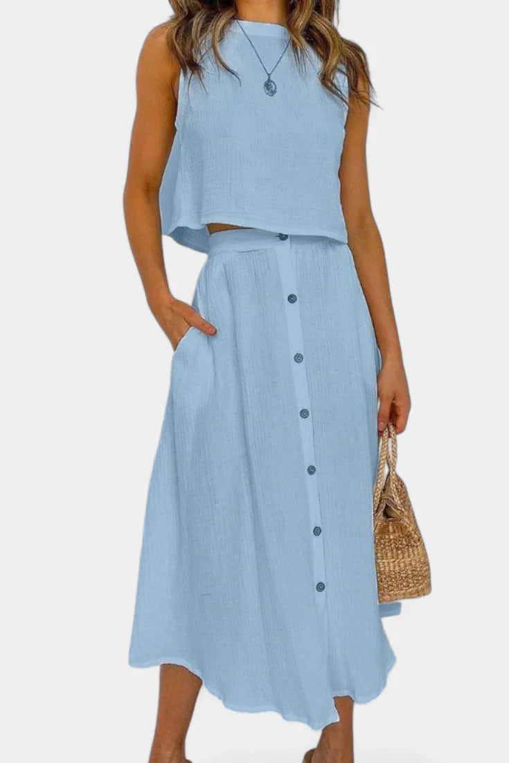 Naha · Conjunto de algodón con chaleco y botones frontales