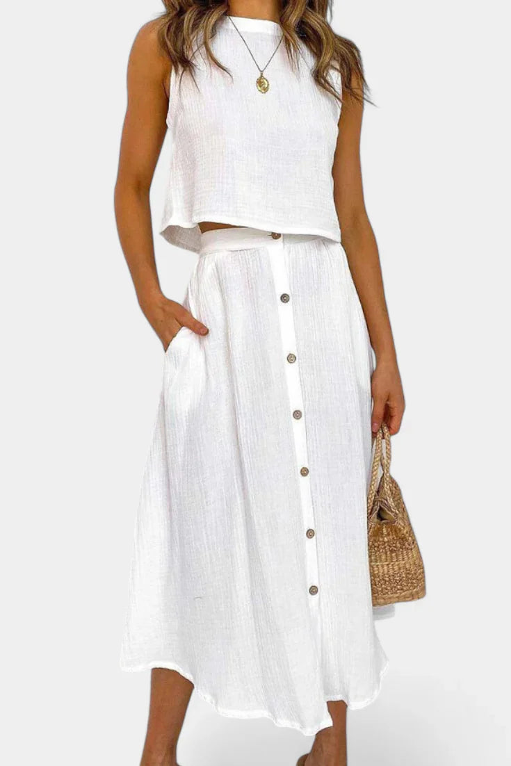 Naha · Conjunto de algodón con chaleco y botones frontales