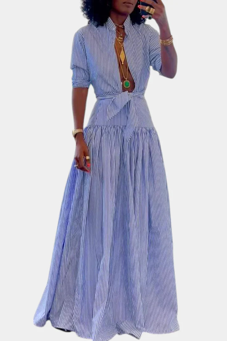 Ippolita · Conjunto de elegancia clásica con camisa a rayas y falda plisada