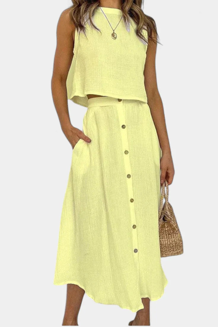 Naha · Conjunto de algodón con chaleco y botones frontales